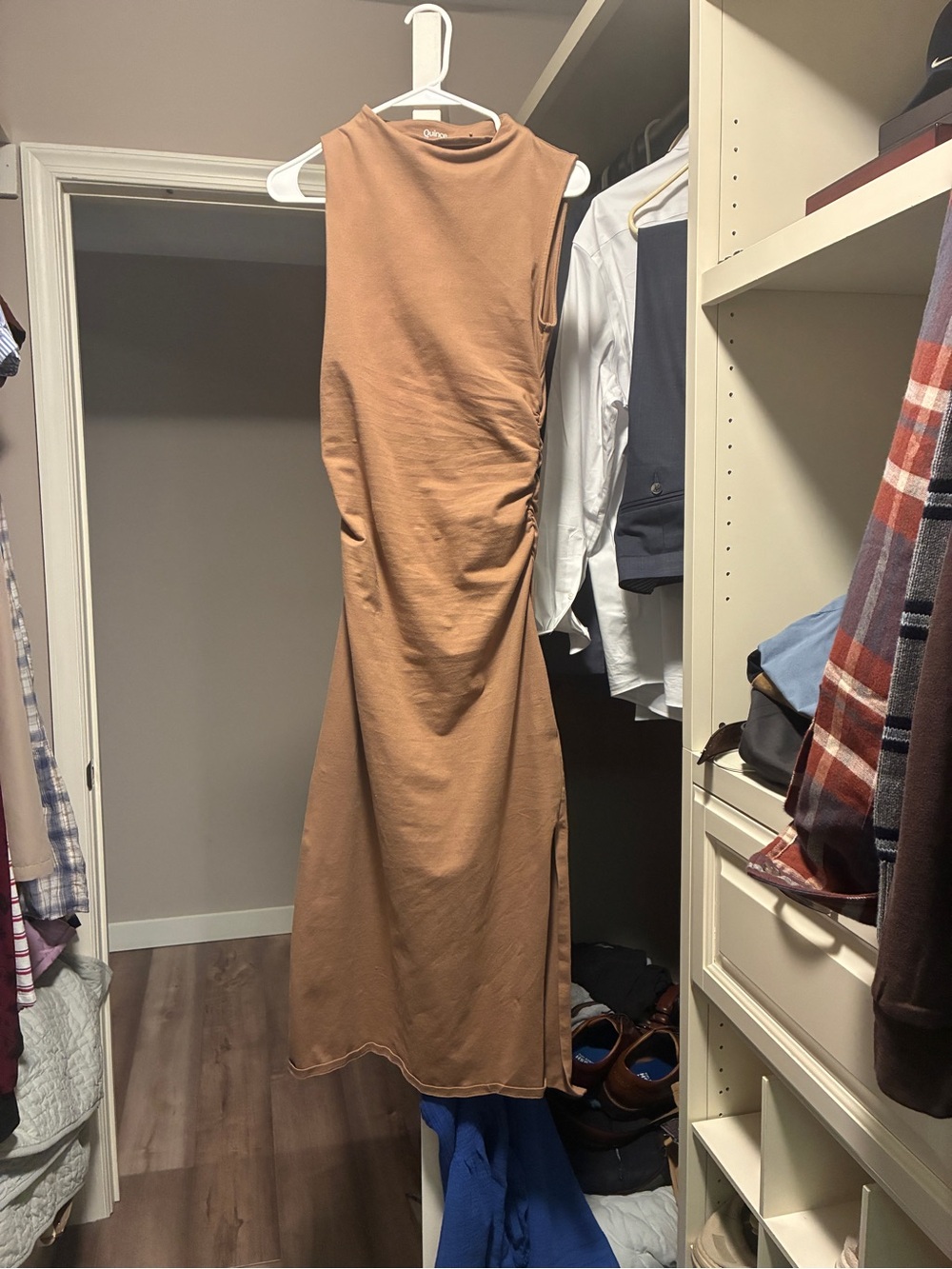 Quince Stretch Cotton Jersey Mock Neck Midi Dress